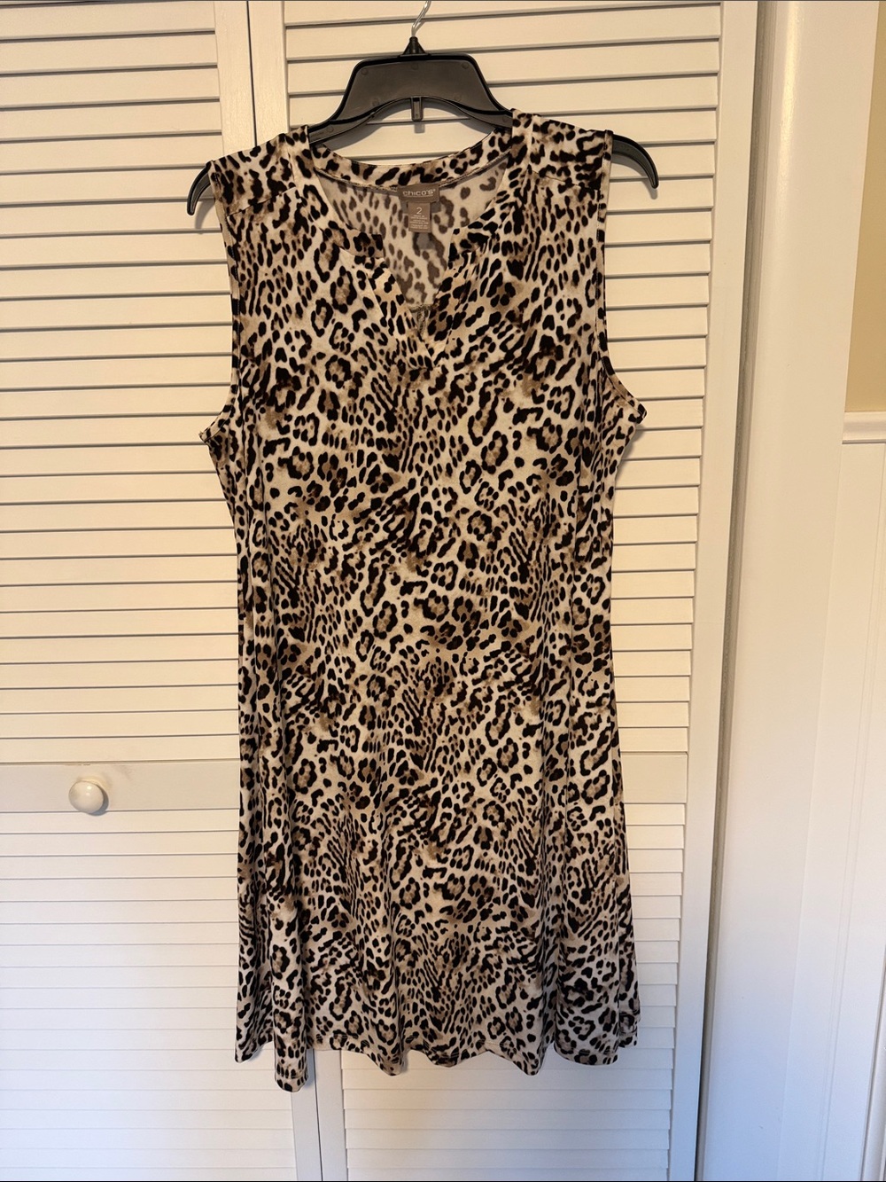 Chico's Sleeveless Leopard-Print Mini Dress in Tan and Black
